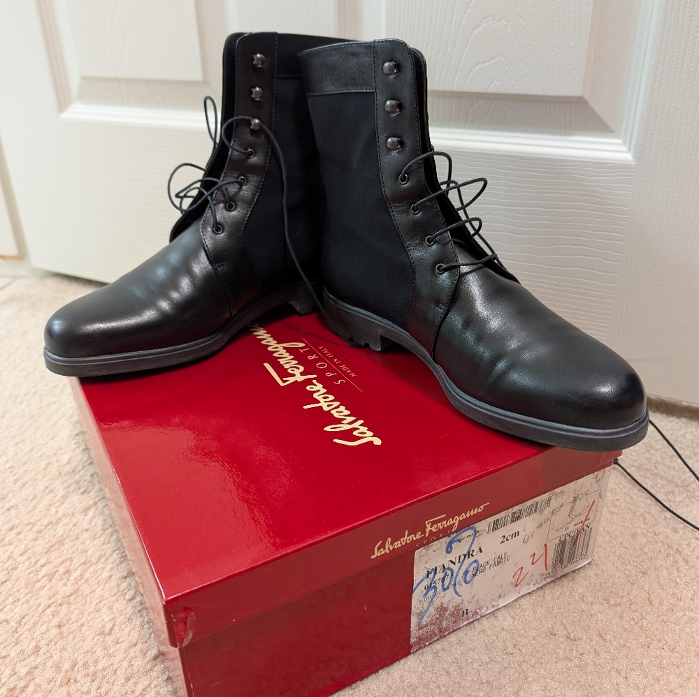 Salvatore Ferragamo Ladies Size 7 1/2 black  Lace Up Boots